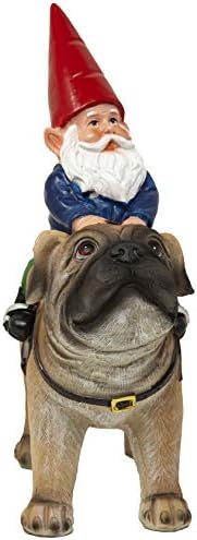 Funny Guy Mugs Garden Gnome Statue - Gnome Riding a Pug - Indoor/Outdoor Garden Gnome Sculpture for Patio, Yard or Lawn - Image 4