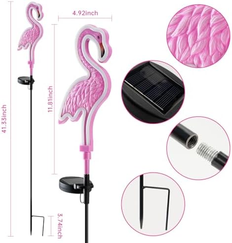 Flamingo Solar Lights Outdoor Decor, Solar Pink Flamingos Outdoor for Yard Decorations,Pink Neon Solar Flamingo Garden Lights for Outside,Pathways,Patio or Lawn Decor,Gifts for Mom(2Pack) - Image 2