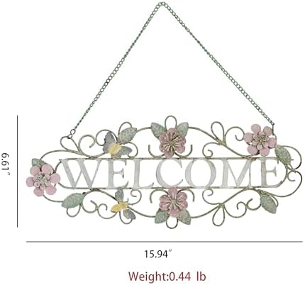 Vintage Welcome Wall Decor Metal Hanging Welcome Sign Rustic Farmhouse Distressed Flower and Butterfly Welcome Sign Decoration for Garden Porch Patio Yard Outdoor 16"L (Colorful) - Image 2