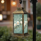 Solar Lantern Outdoor Waterproof Vintage Green Blue Leaf White Magnolia Floral Forest Flowers Branches Garden Decor LED Solar Lights Hanging/Tabletop Lamp Gifts for Women Mom for Outside Yard Patio by DERUINVAIO