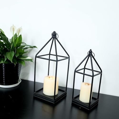 Lantern Decorative Indoor&Outdoor, 18’’&14’’ Large Black Metal Candle Lanterns Decor, Vintage Hanging Holders for Home Porch Wedding Centerpiece, Spring Farmhouse Decorations - Image 7