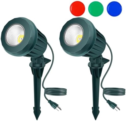 Halloween & Christmas Outdoor Spotlight, 2700K Warm White LED LandscapeSpot Lights with RGB 3 Lenses, IP67 Waterproof, 120V Plug-in for Yard, Garden Tree Holiday Decor(2 Pack, Green) by Holeva