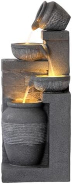 Grepatio Outdoor 4-Tiers Water Fountain, Garden Cascading Waterfalls Fountain with LED Lights, 32" H Modern Indoor/Outdoor Bowl Waterfall Feature Water Fountains for Garden, Patio, Yard Decor (Grey) - Image 6