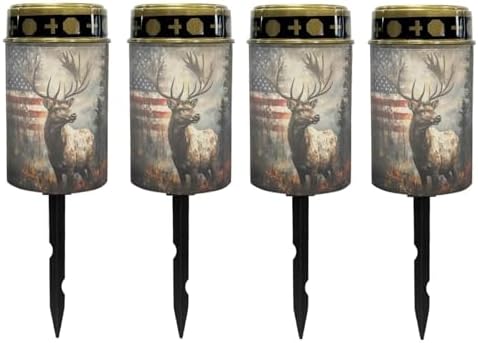 Poceacles Deer American Flag Forest Outdoor Lights Solar Powered Flameless Candle Cemetery Votive Candles Waterproof Outdoor Memorial Candle Solar Stake Lights Home Outdoor Decoration, 4 PCS by Poceacles