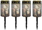 Poceacles Deer American Flag Forest Outdoor Lights Solar Powered Flameless Candle Cemetery Votive Candles Waterproof Outdoor Memorial Candle Solar Stake Lights Home Outdoor Decoration, 4 PCS by Poceacles