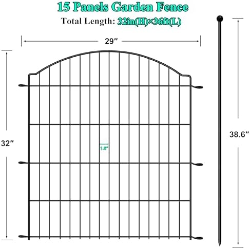 Decorative Garden Fences 32in x 36ft, 15 Pack Outdoor Fencing Animal Barrier Dog Border, Metal Wire Fence Panels for Garden Decor, Flower Bed Edging Borders for No Dig Patio Yard - Image 3