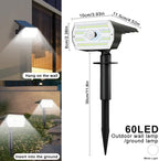 4PCS 60LED Motion Sensor Solar Spot Lights 3 Lighting Modes Outdoor Landscape Lighting for Yard Lighting, IP65 Waterproof Solar Powered Porch Lights for Walkway Patio Garden Lighting Decor - Image 6