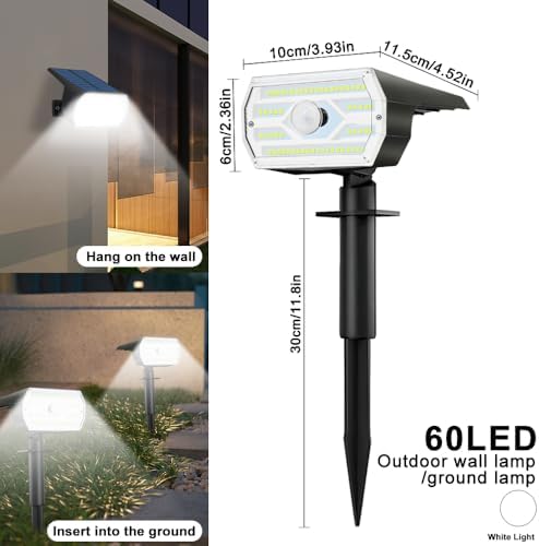 4PCS 60LED Motion Sensor Solar Spot Lights 3 Lighting Modes Outdoor Landscape Lighting for Yard Lighting, IP65 Waterproof Solar Powered Porch Lights for Walkway Patio Garden Lighting Decor - Image 6