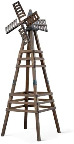 Wooden Windmill, Weather-Proof Wind Spinner, Outdoor Wind Mill for Garden Lawn Patio Decoration (Carbonized, Medium) by Kshioe