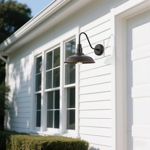 Gooseneck Outdoor Light Fixture, 10" Dome Exterior Farmhouse Lights for Barn, Bronze Porch Lighting, Gooseneck Wall Sconce for Patio Garage House - Image 3