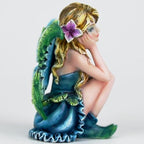 Fantasy Thoughtful Fairy Figurine, 3.15 Inch Blue-Green Gradient Elf Statue, Hand-Painted Resin Decor with Purple Hair Flower & Textured Wings for Desk, Fairy Garden, Plant Pot - Image 7