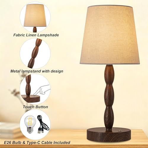 CASTLELIFE Rechargeable Cordless Table Lamp, 5000mAh Battery Powered Touch Desk Lamp, 3-Level & Stepless Dimmable Night Light, Portable Bedside Lamp for Bedroom, Outdoor, Bulb Included, Walnut Grain - Image 4