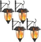 Dynaming 4 Pack Solar Flame Lanterns Outdoor, Hanging Solar Powered Wall Mounted Sconce Lights, Flickering Flame LED Light Auto On/Off, Waterproof for Garage Stair Patio Front Porch Yard by Dynaming