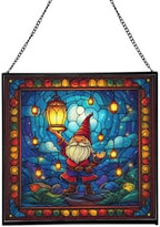 Lantern Festival Gnome Stained Glass Suncatcher – Square Hanging Window Panel for Home or Greenhouse – Whimsical Glass Art Gift for Garden Lovers, Christmas, Halloween, Father Days GMYY93 by Custom