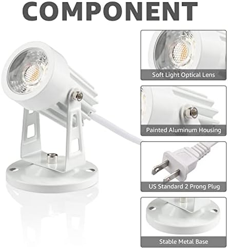 SUNVIE 2 Pack 3W LED Spot Lights Indoor 3000K Plug-in White Uplights Indoor - Image 5
