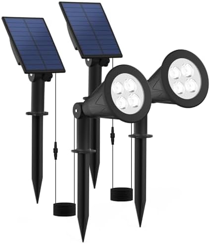 T-SUNUS Solar Spotlights 2 Pack White 6000K IP65 Waterproof Separated Panel by T-SUNUSLighting
