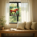 Chestnut Trakehner Horse Walking Beneath Vineyard Canopy Square Suncatcher – Stained Glass Style Window Panel with Pastoral Scene, Custom Decorative Hanging Art for Equestrian Home, Christmas Wq9NnE - Image 7