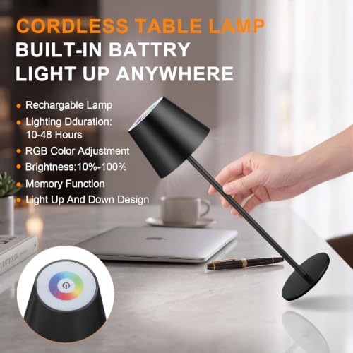 4 Pack Cordless Table Lamp Rechargeable Black - Image 6