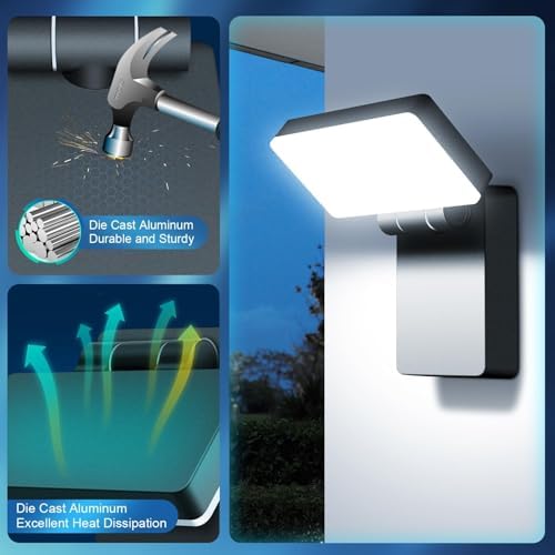 ledmo 40W LED Outdoor Wall Light, 3000LM 5000K Daylight Exterior Security Floodlights, IP65 Waterproof Modern Wall Pack with 360° Rotate and 180° Fold Adjustable Head Black Aluminum Housing - Image 5