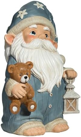 Sleepy Garden Gnome with Teddy Bear & Lantern - 9" Weatherproof Resin Statue - Indoor Outdoor Decor - Whimsical for Home, Patio & Lawn - Image 3