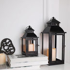 LED Lanterns Decorative Outdoor&Indoor, Set of 2 (17’’&11’’) Large Black Metal Lantern Decor with bronze brush, Candle Holder for Porch, Patio, Garden, Balcony, Wedding Decorations (No Glass) by DECORKEY
