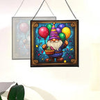 Birthday Balloon Gnome Stained Glass Suncatcher – Square Hanging Window Panel for Home or Greenhouse – Whimsical Glass Art Gift for Garden Lovers, Christmas, Halloween, Father Days mKbNDa - Image 4