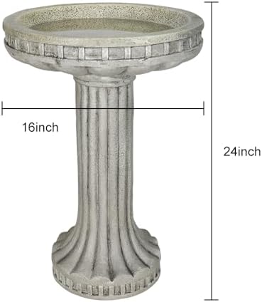 SunJet 24” H x 16” Dia Outdoor Birdbath with Classical Pedestal - Fibre Reinforced Concrete Birdbaths, Vintage Design for Garden Decor & Bird Attraction - Image 4