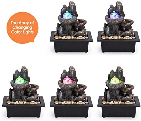 Tabletop Fountain Rotating Ball Rock Waterfall Fountain Office Tabletop Fountains for Home Office Decor Includes Many Natural River Rocks Decorated with Colorful Lights and Rolling Ball - Image 2