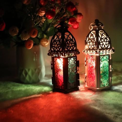 Luxshiny Moroccan Style Iron Glass Candle Lantern Tealight Holder Decorative Hanging Candle Lamp Home Ornament 2pcs for Indoor Outdoor Patio Décor - Image 3