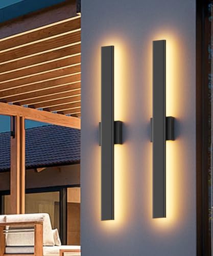 Aipsun 2 Packs Outdoor Wall Sconce, 3000K 4000K 6000K, 31.5in Modern Black Exterior Light, Long LED Linear Wall Light Outside Lighting for Entrance, Hallway, Garage, Porch(3CCT) by Aipsun