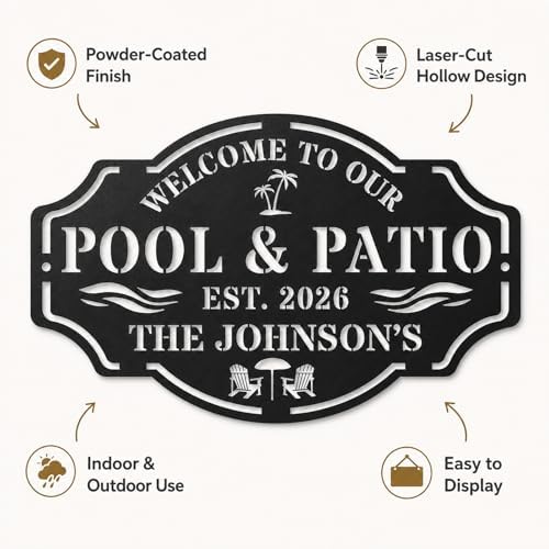 Personalized Metal Pool Sign, Custom Pool Bar Sign for Outdoor Patio Decor, Personalized Name Metal Pool & Patio Wall Art, Backyard Oasis Sign, Tropical Coastal Pool Decorations for Deck Porch Garden - Image 4