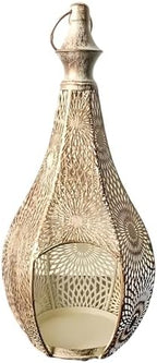Metal Hanging Light, Gourd Shaped Decorative Candle Holder, Intricate Hollow Design, Bohemian Style Moroccan Lantern Lamp for Ramadan Decoration, Home, Living Room by Unknown
