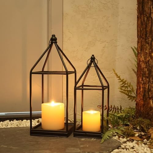 Lantern Decorative Indoor&Outdoor, 18’’&14’’ Large Black Metal Candle Lanterns Decor, Vintage Hanging Holders for Home Porch Wedding Centerpiece, Spring Farmhouse Decorations by DECORKEY