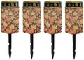 Poceacles Solar Lights Outdoor Waterproof Grave Lights for Cemetery LED Flameless Candle Cemetery Solar Pillar Candles Outdoor Decor, Pumpkin Maple Leaf Orange Black, Pack of 4 by Poceacles