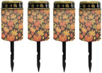 Poceacles Solar Lights Outdoor Waterproof Grave Lights for Cemetery LED Flameless Candle Cemetery Solar Pillar Candles Outdoor Decor, Pumpkin Maple Leaf Orange Black, Pack of 4 by Poceacles