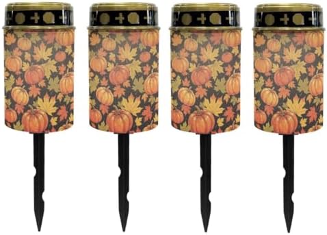 Poceacles Solar Lights Outdoor Waterproof Grave Lights for Cemetery LED Flameless Candle Cemetery Solar Pillar Candles Outdoor Decor, Pumpkin Maple Leaf Orange Black, Pack of 4 by Poceacles
