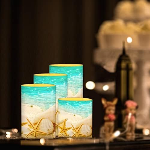 Beach Starfish Seashell Flameless Light Candles Battery Powered with Timer Remote Color Chaging Pillar Fake Candles Pack of 4 for Wedding Home Outdoor Decor - Image 5