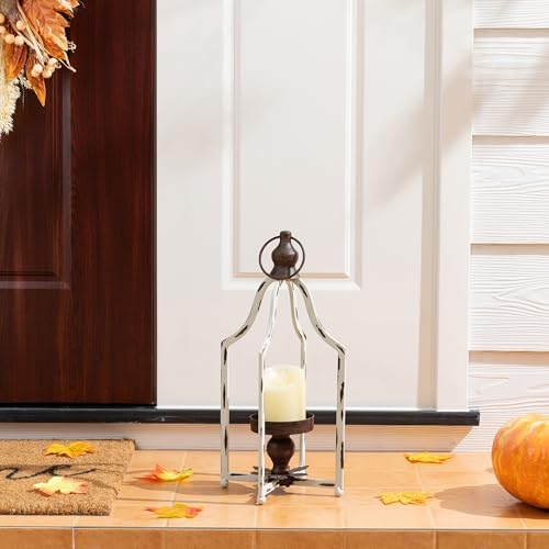 Glitzhome 16.5" H Lanterns Decorative Indoor Outdoor, Vintage Metal Lantern,Farmhouse Hanging Candle Holder for Living Room Mantel Patio Porch Garden Wedding & Holiday Decor,2pcs - Image 6