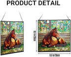 Chestnut Morgan Horse Resting Near barn Window Square Suncatcher – Stained Glass Style Window Panel with Pastoral Scene, Custom Decorative Hanging Art for Equestrian Home, Christmas Y19Vql - Image 2
