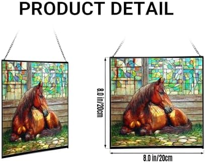 Chestnut Morgan Horse Resting Near barn Window Square Suncatcher – Stained Glass Style Window Panel with Pastoral Scene, Custom Decorative Hanging Art for Equestrian Home, Christmas Y19Vql - Image 2