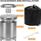 Portable Tabletop Fire Pit with Carry Bag, 360° Low-Smoke Stainless Steel Fire Bowl, Foldable Legs & Easy Clean for Camping,Beach, Bonfire Pits for Outdoor Ambiance(18cm) - Image 2