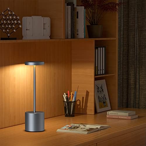 SAKRINGT 2 Pack Cordless Table Lamp Rechargeable,5000mAh Battery Operated Portable LED Table Light,Dimming Desk Lamp for Patio/Restaurant/Outdoor (Grey) - Image 3
