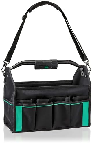 Amazon Basics Tool Bag Organizer with LED Light, 30 Pockets, Adjustable Shoulder Straps, Portable, Black by AmazonBasics