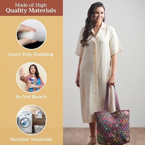 Maison d' Hermine Shopping Bags Cotton Quilted Tote Bag with Zipper Pockets - Image 2
