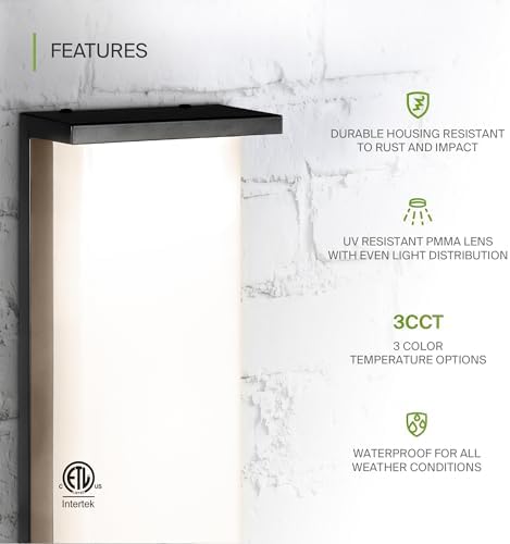 ASD LED 24" Outdoor Wall Light, Front Door House Sconce | 3CCT, Dimmable, Waterproof, ETL Listed | 30W 2600LM 3000-5000K 100-277V | Exterior Patio Lighting Fixture, Porch Lamp | Black, 4 Pack - Image 3