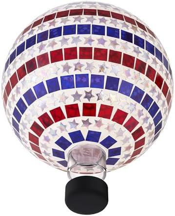 Alpine Corporation 10" Diameter Indoor/Outdoor Patriotic Glass Stars and Stripes Gazing Globe Yard Decoration, Red, White and Blue - Image 3