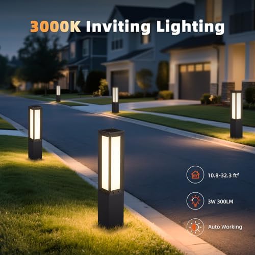 32" Solar Pathway Light, 3000K Bollard Lights Outdoor, IP65 Waterproof - Image 3