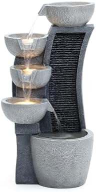 LuxenHome 26" Modern Cascading Water Fountain Outdoor with LED Lights - Image 6