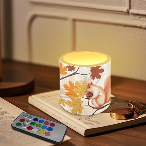 Cute Squirrel Flameless Candles with Remote Timer, Battery Operated Maple Leaf Flickering LED Electric Pillar Candles Set of 4 Thanksgiving Decorations - Image 3