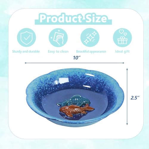 10" W Ceramic Bird Bath Bowl,Bird Bath for Outside with 2 Koi Fish Decor. - Image 3
